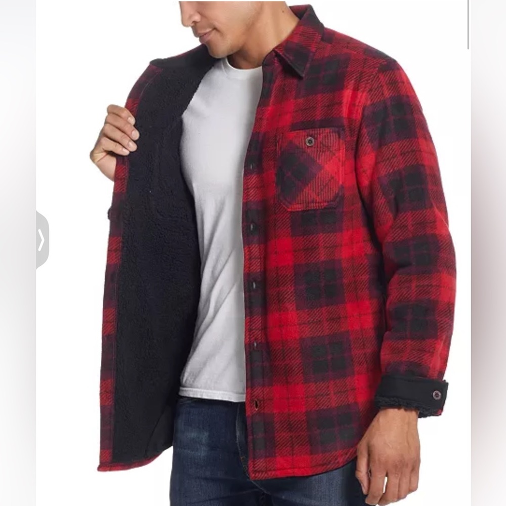 WP weatherproof Mens Sherpa lined Polar Fleece shirt jacket. EUC